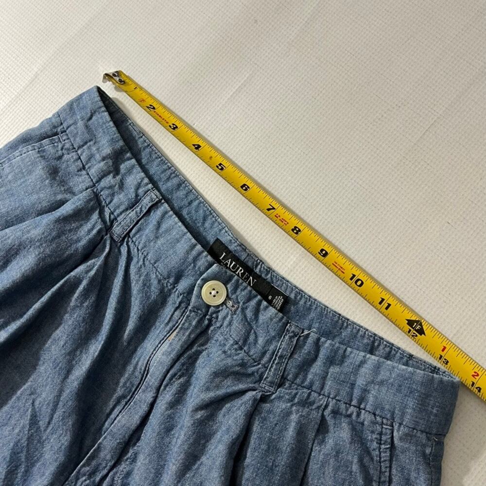 Lauren Ralph Lauren Blue Chambray Pleated Wide Leg Pants Women Size 6 - Picture 6 of 11
